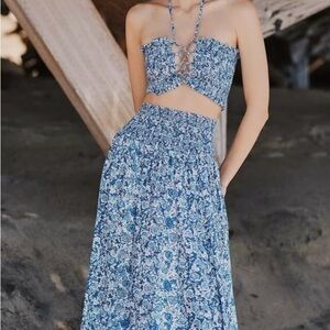 Blue Floral Two-Piece Smocked Set
